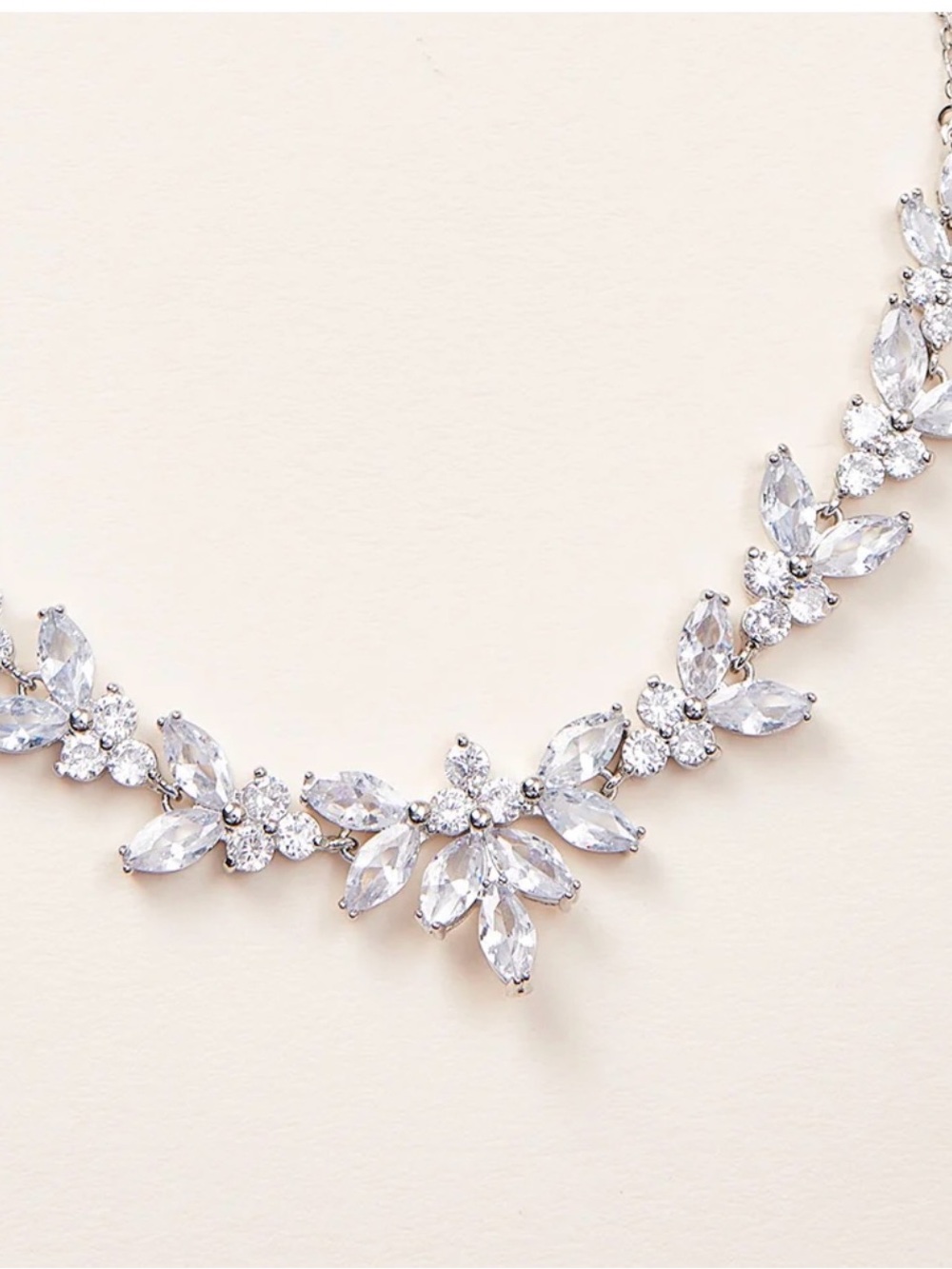 Sparkling Clear Crystal Floral Necklace and Earrings - Silver Tone